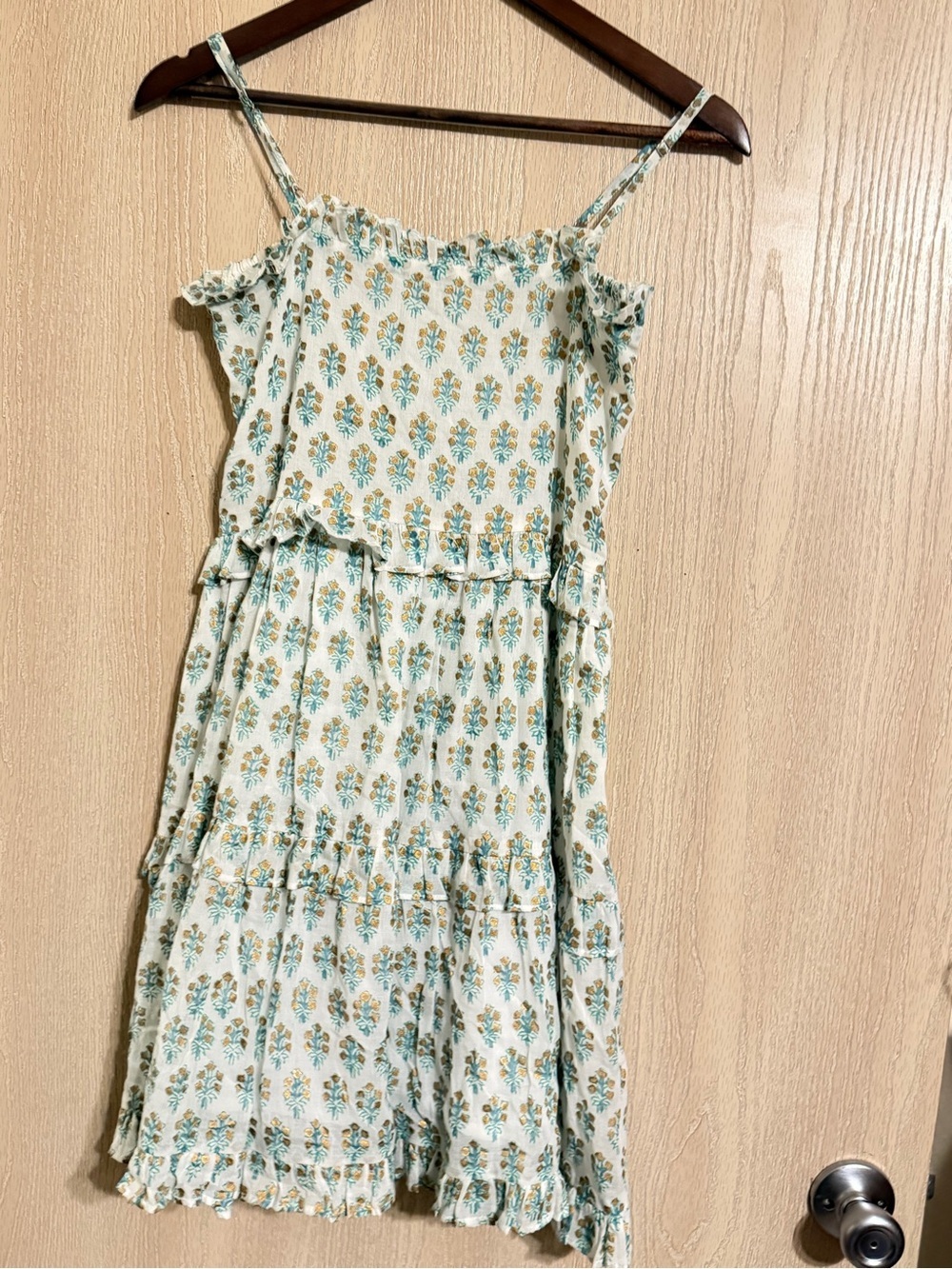 Oliphant Mint and Mustard Floral Tiered Mini Dress
